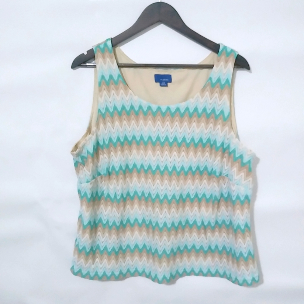 J.B. Collectibles 22W Y2K Workwear Flame Stitch Turquoise Creme Top Plus